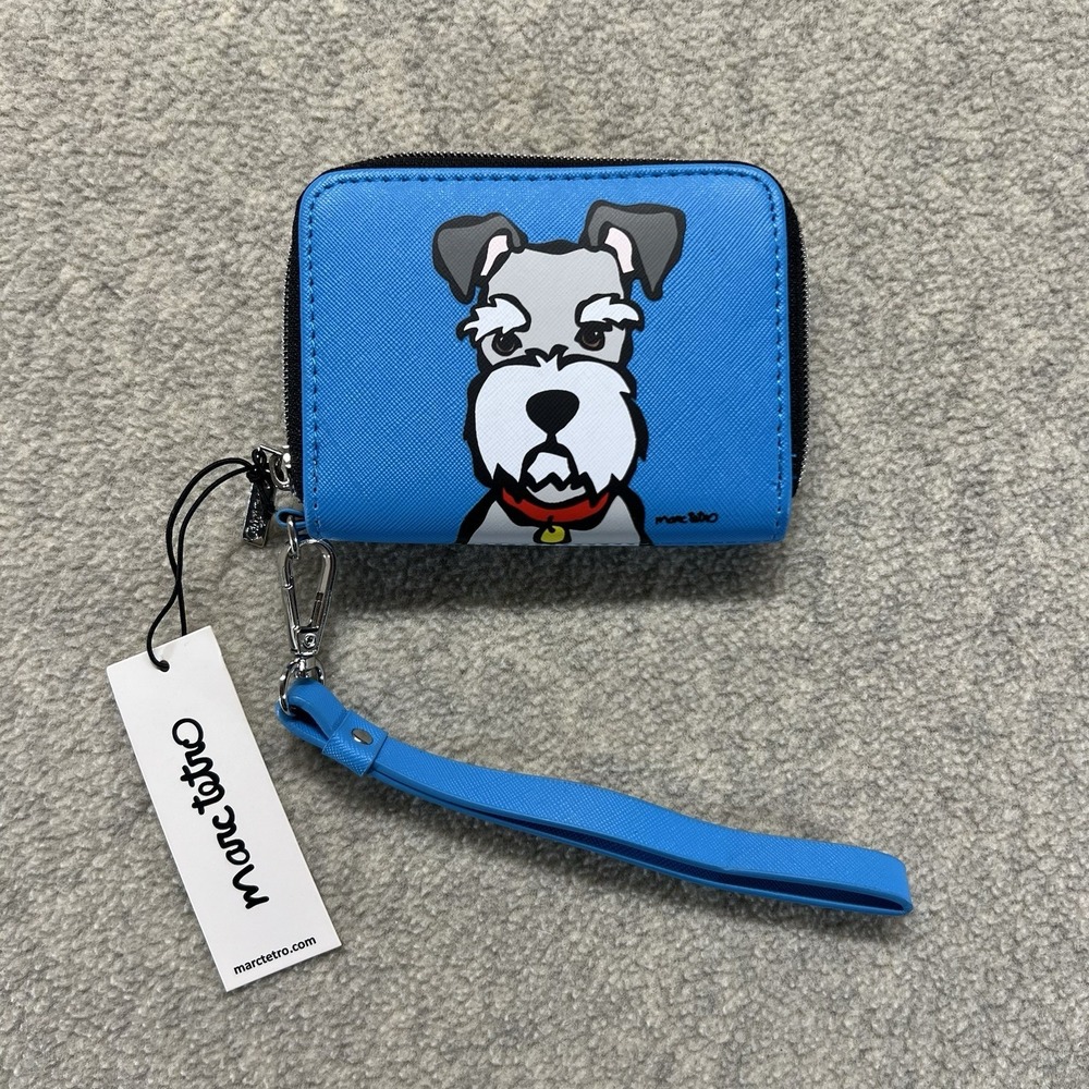 Marc Tetro‎ Schnauzer Dog Blue Zip Around Wristlet Wallet Coin Purse NWT